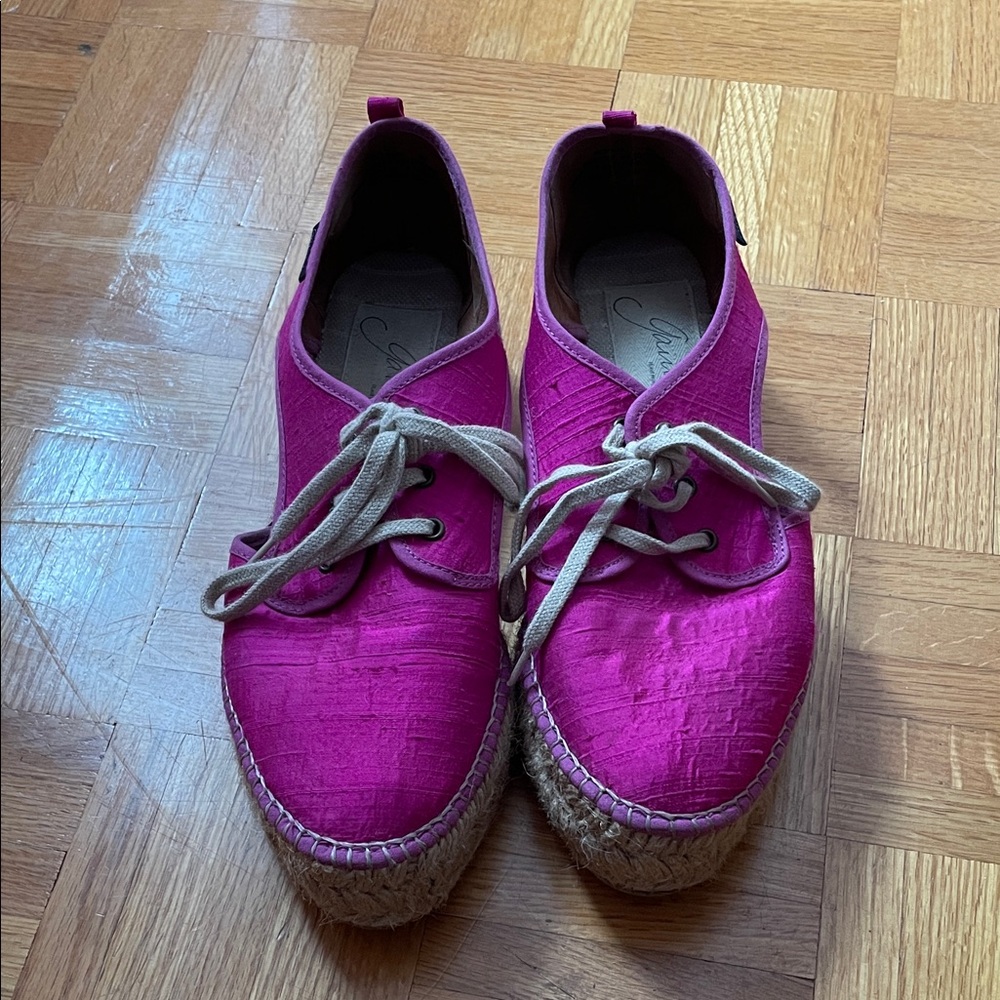 Bright Pink Women’s Espadrille Lace-Up Platform Shoes